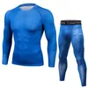 Erkekler T Shirt Pantolon Seti 2 Parça erkek Spor Sıkıştırma Takım Joggers Spor Bankası Katmanlı Gömlek Tayt Rashguard Giysileri