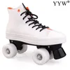 Inline rolschaatsen witte canvas patines met pu knipperende wielen dubbele lijn vrouwen mannenliefhebbers volwassen twee schaatsen schoenen1