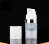 Lege 5 ml 10 ml 15 ml airless flessen helder airless vacuüm pomp lotion fles met zilveren lijn cosmetische verpakking SN1306