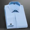 Camisa social masculina clássica com punho francês, manga comprida, sem bolso, smoking, camisa masculina com abotoaduras