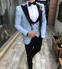 Męskie Garnitury Blazers Sky Blue Men Tuxedo 3 Sztuka Custom Made Terno Slim Fit Groom Wedding Mens Garnitur Masculino Kurtka + Pant + Kamizelka