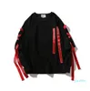 Hot Sale Gul och Röd Ribbons Tag Hoodies Sweatshirts Vit för Män Brev Off Male Black Casual Hip Hop Sport Boy