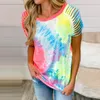 Fashion Summer Women Tie-Dye Round Neck Tassel Kortärmad T-shirt Topp 2020 Nya Mode Kvinnor Tshirts Toppar Streetwear # Y31