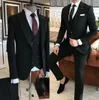 Gray Black Slim Fit 3 sztuk Tuxedos Groom Wedding Men Garnitury Tuxedo Terno Masculino De Wlew Hommes Mężczyźni (kurtka + spodnie + kamizelka)