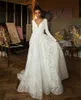 Sexy Deep V Neck Lace Wedding Dress Romantic Long Sleeve Tulle Ruched Robe de Mariee Bridal Dresses