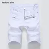 Jeans da uomo 2021 Nero Bianco Uomo Casual Pantaloncini da uomo Pantaloni Slim Fit Fitness Taglie forti Lunghezza al ginocchio Estate Hombre