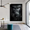 類人猿モンキーゴリラ音楽動物を聴くキャンバス絵画抽象的な壁アートポスタープリントリビングルームの家の装飾8324521