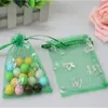 2016 Hot Sale 200pcs/lot 9x12cm Green Organza Pouches With Gold Heart Favor Wedding Gift Bags Drawstring Organza Bags Wholesale