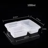 150pcs/Carton Disposable Plastic Lunch Box Fast Food packing boxes 1000ml black transparent Three grid Takeaway box with lid Microwave usage