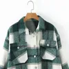 Falljacka Kvinnor Oversierad Jacka Höstuttryckta Fickor Ytterkläder Kvinnor Grön Vit Plaid Streetwear