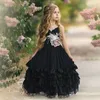 2021 Black Bohemian Flower Girl Dresses For Weddings Chiffon A Line Girls Pageant Dress Floor Length Kids Birthday Communion Dress298C