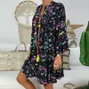 JAYCOSIN 5XL Dress women Plus Size summer dress Loose Print Long Sleeve V-Collar Button Mini Beach vintage vestidos 723