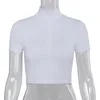 Kvinnors Sexiga Zip Front Zipper Crop T-shirts Top Short Sleeve V Neck Slim Fit T Shirt för damer Basic Solid Tee1