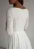 2020 A-line Crepe Modest Wedding Dress Long Sleeves Pockest Sweep Train Simple Elegant Informal Boho Bridal Gowns Sleeved Custom Made