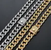 18K Gold Lab Diamond Cuban Chain Link Micro Pave Miami Bling 12mm Full Iced Cuban Chain Halsband 16Inch-24Inch