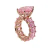Gota de agua, Gema grande, Baguette CZ, anillo de corazón rosa, Circonia cúbica ostentosa, moda de lujo, Hiphop, joyería para mujer, regalo 1280M