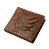 Fashion short bifold coin purse 3d crocodile skin vintage brown business men genuine leather designer wallets