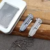 1st mini Damascuss Flipper Pocket Knife VG10 Damascus stål Drop Point Blade TC4 Titaniumlegering Handle Ball Bearing EDC Knives With Necklace Chain