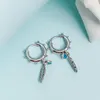 Pandora için Turkuaz Kalpler ve Tüy Hoop Küpeler Otantik Sterling Gümüş Partisi Takı Kadınlar Girlfriend Hediye Tasarımcı Küpe Seti Orijinal Kutu