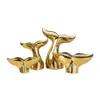 Golden Whale Tail Statue Figurines Modern Ceramic Animal Sculpture Flower Vase Contemporary Coastal Ornament Decoration for Home Office