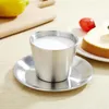 Rostfritt stål Kaffekopp och tallrikar Silver Espresso Mjölkkoppar Mugg Teacup Cafe Hem Camping Drinking ZC2938