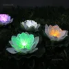 Konstgjord vattentät Led Optisk Fiber Ljus Flytande Vit Lotus Blommor Lily Bröllopsfest Nattljus Dekoration D551
