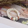 Elegant Double Layer with White Imitation Pearl and Crystal Lady Diamond Beaded Bracelet Jewelry Love Gift