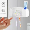 4 Diş Fırçası Tutucu Set Duvara Dağı Standı Ev Banyo Tuvalet Otomatik Diş Macunu Dispenseri