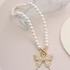 Scintillante strass diamante 3d farfalla collana pendente girocollo di perle per donne ragazze stilista
