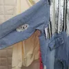 Sequined Denim Jacket Autumn Female Wear Loose Heavy Sequins Retro Pull Rope Worn Jeans Outwear