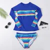 Stripe Printing Kvinnor Badkläder Set Långärmade Split Baddräkt Kit Surfsuit Konservativa Panties Badkläder Maillot de Bain Kids 40xn B2