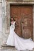 Erröten rosa böhmische Brautkleider für Mädchen Meerjungfrau Braut Brautkleider Spitze Applikationen Strand Mantel Spalte nach Maß