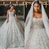 Plus Size Brautkleider 2020 Neue U-Ausschnitt Spitze Perlen Afrikanische Vestidos de Novia Luxus Brautkleider mit langer Schleppe