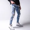 Mannen Jeans Ripped Potlood Broek Mannen Skinny Denim Biker Side Gestreepte Vernietigd Gat Hip Hop Slim Fit Man Bekrast Jean Hombre