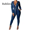 2020 Denim Jumpsuit Women Long Sleeve Front Zipper Jeans Rompers Women Jumpsuit With Sashes Plus size Belted Streetwear Overal239O
