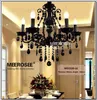 Modern Chandeliers Indoor Lighting Fixture Vintage Black Wrought Iron Crystal Pendant Lamps Suspension for Living room Bedroom Home Decor