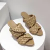 Slippers Runway Designer Women High Heel Sandals Leather Braided Mules Ladies Summer Shoes Woman Sexy Slides Plus Size 41