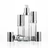 Tom 5 ml 10 ml 20ml 30ml Airless Flaskor Klar luftfri vakuumpump Lotionflaska med silverlockförpackningsflaska