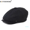 luxury- Cotton Newsboy Cap Men Women Octagonal Hat Navy Solid Spring Vintage Newspaper Caps 2019 New Korean Painters Beret Y19052004