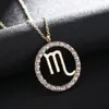 2020 New 18k Gold Zodiac Sign Round Pendant Necklace Aries Gemini Libra 12 Constellation Classic Necklace Diamond Jewelry