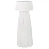 Femmes en dentelle Maxi Robes de l'épaule blanche solide robe longue mode Fashion Summer Flounc