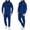 Heren trainingspakken mannen camouflage trainingspak set lange mouw zip hoodie tops broek jogging sportkleding zwart blauw groen rood wit1