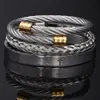 3pcs/Set cross Men Bracelet Handmade Stainless Steel Hemp Rope Buckle Open Bangles Pulseira Bileklik Luxury Jewelry