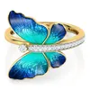 Gorgeous Butterfly Design Ring Crystal Enamel Ring Engagement Ringar Äktenskap Ringar för Kvinnor Flickor Tillbehör Gåvor