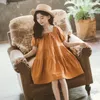 Meninas vestido de verão 2020 nova e simples de verão saia infantil arco estilo ocidental criança grande vestido de princesa WY1455