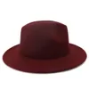 2020 Outer Burgundy Inner Tan Patchwork Wool Felt Jazz Fedora Hats Women Men Large Brim Panama Cap Casual Unisex Gambler Hat3396986