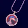 Gold Plated Micro Setting Purple CZ Round Photo Medallions Pendant Necklace & Pendant with Rope Chain for Men Women Hot Gift