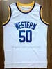 Mens Western Boudeaux Jersey University # 50 White Basketball Jerseys Stitched och Broderi Toppkvalitet Storlek S-2XL