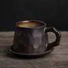 유럽 ​​크리 에이 티브 세라믹 커피 머그잔 빈티지 거친 도자기 커피 컵과 접시 세트 간단한 조합 수제 복고풍