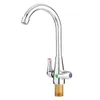 Messing Chrome Afwerking Keukengootsteen Kraan 360 ° Roteren Halsuitloop Dubbele Handvat Water Mixer Tap